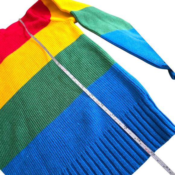 Vintage Montgomery Ward Rainbow Primary Color Striped Sweater Jumper Girl SZ L - Picture 6 of 6